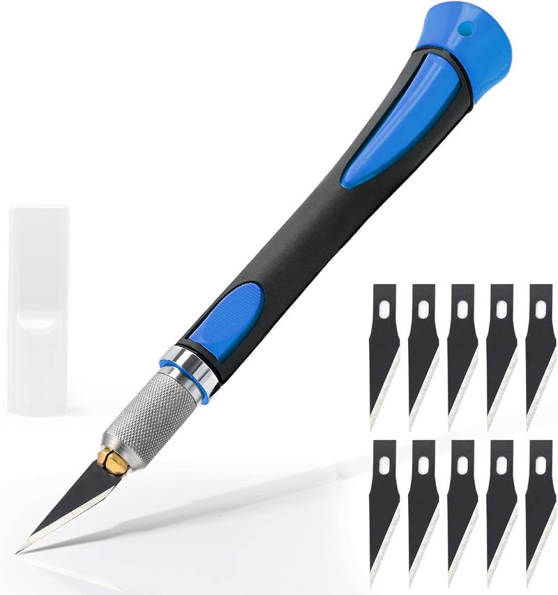 Ehdis Precision Hobby Knife Set Utility Craft Knife Kit with 10PCS Blades for Art, Working-Stencil, Scoring, Scrapbooking, Architecture Modeling, Crafting-Blue - Image 1